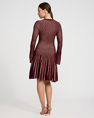 Striped Crew Neck Bell Sleeve Sweater Mini Dress - image 3
