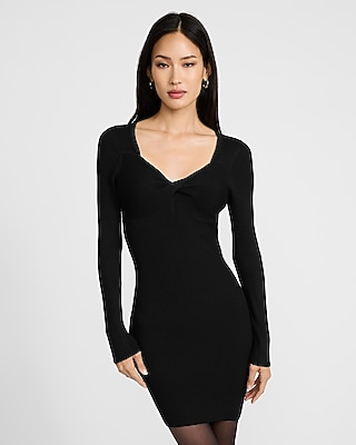 Ribbed Sweetheart Twist Front Mini Sweater Dress