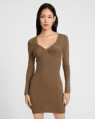 Ribbed Sweetheart Twist Front Mini Sweater Dress