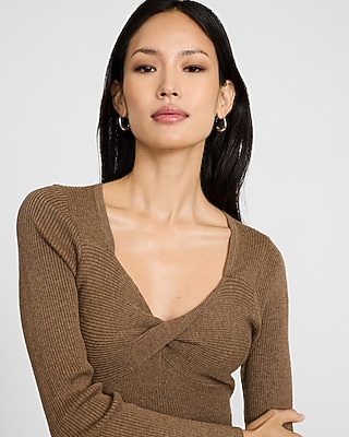 Ribbed Sweetheart Twist Front Mini Sweater Dress
