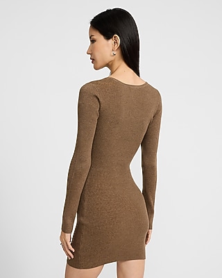 Ribbed Sweetheart Twist Front Mini Sweater Dress