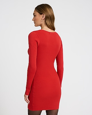 Ribbed Sweetheart Twist Front Mini Sweater Dress