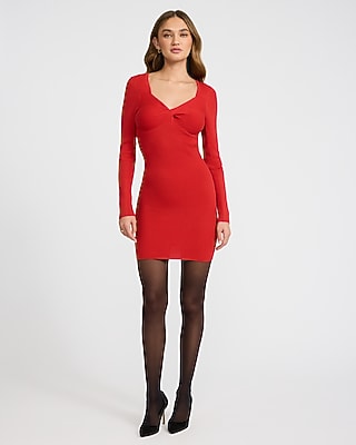 Ribbed Sweetheart Twist Front Mini Sweater Dress