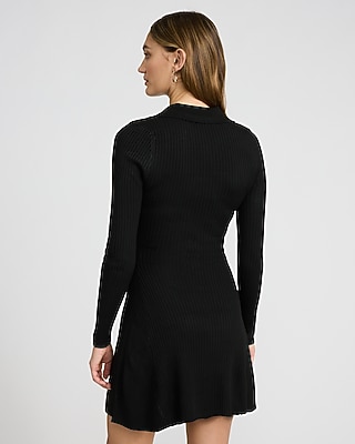 Ribbed Long Sleeve Mini Fit and Flare Polo Sweater Dress - thumbnail 8