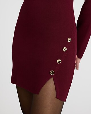 Gold Novelty Button Scoop Neck Mini Sweater Dress - image 2