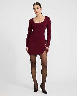 Gold Novelty Button Scoop Neck Mini Sweater Dress - image 4