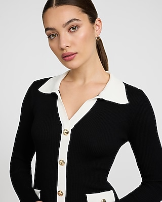 Long Sleeve Button Front Sweater Polo Midi Dress - image 2
