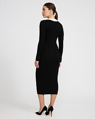 Long Sleeve Button Front Sweater Polo Midi Dress - image 3
