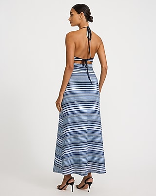 Crochet Halter Tie Back Maxi Dress