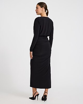 Matte Jersey V-Neck Hardware Waist Ruched Maxi Dress