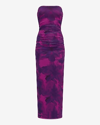Printed Mesh Strapless Ruched Maxi Dress - image 4