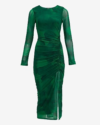 Printed Mesh Crew Neck Long Sleeve Midi Dress - image 4