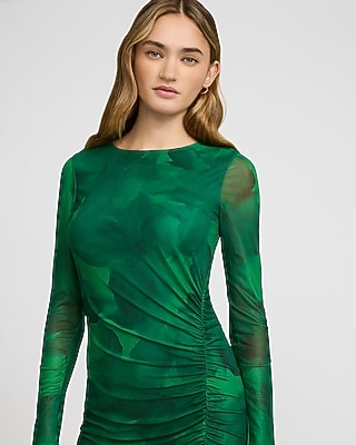 Printed Mesh Crew Neck Long Sleeve Midi Dress - image 2