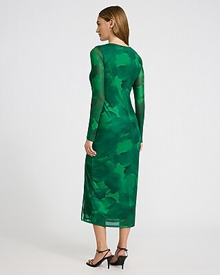 Printed Mesh Crew Neck Long Sleeve Midi Dress - image 3