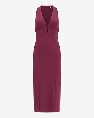 Crepe V-Neck Keyhole Racerback Midi Sheath Dress
