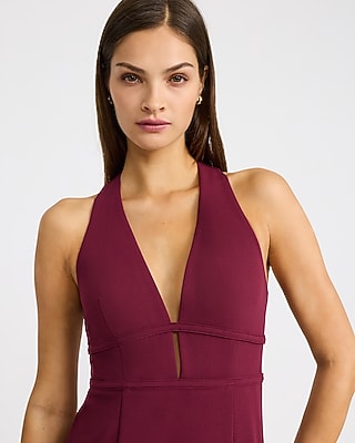 Crepe V-Neck Keyhole Racerback Midi Sheath Dress