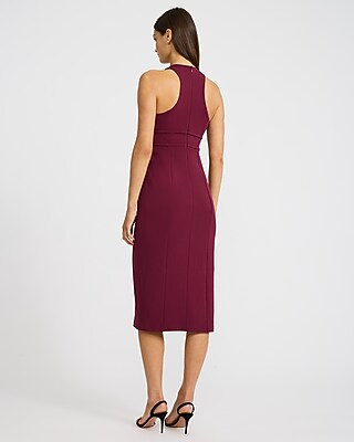 Crepe V-Neck Keyhole Racerback Midi Sheath Dress