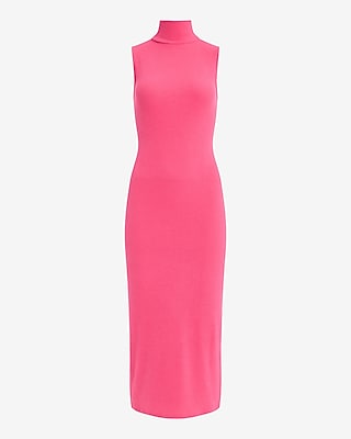 Ribbed Sleeveless Mock Neck Midi Dress