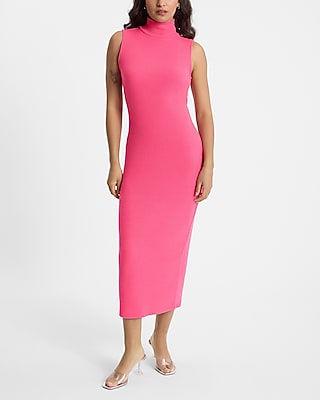 Ribbed Sleeveless Mock Neck Midi Dress