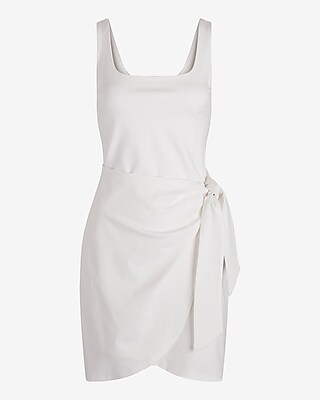 Body Contour Square Neck Wrap Front Mini Dress
