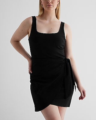 Body Contour Square Neck Wrap Front Mini Dress