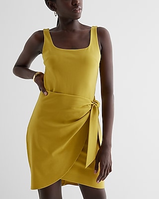 Body Contour Square Neck Wrap Front Mini Dress