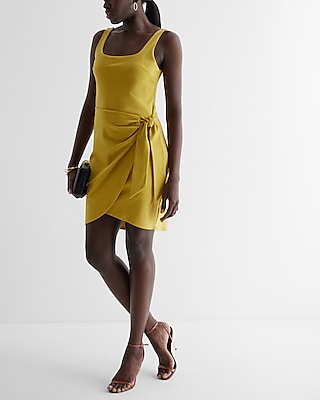 Body Contour Square Neck Wrap Front Mini Dress