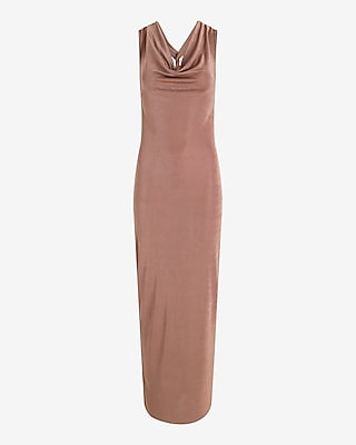 Draped Cowl Neck Sleeveless Twist Back Maxi Dress