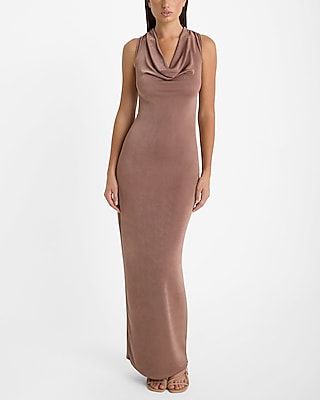 Draped Cowl Neck Sleeveless Twist Back Maxi Dress