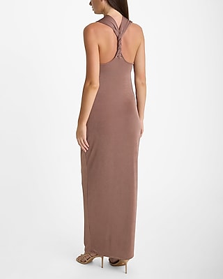 Draped Cowl Neck Sleeveless Twist Back Maxi Dress