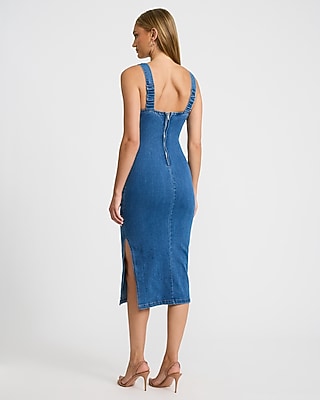 Stretch Denim Sleeveless Corset Midi Sheath Dress