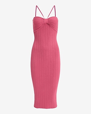 Ribbed Halter Sleeveless Midi Sweater Dress