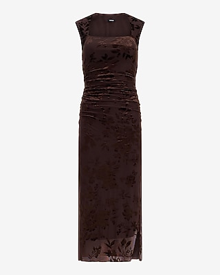 Velvet Burnout Square Neck Cap Sleeve Midi Dress