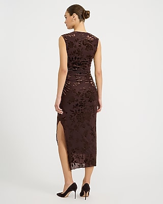 Velvet Burnout Square Neck Cap Sleeve Midi Dress