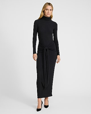Mock Neck Long Sleeve Wrap Waist Maxi Dress | Express