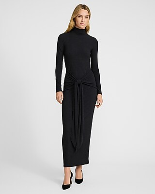 Mock Neck Long Sleeve Wrap Waist Maxi Dress | Express