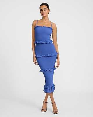 オールインワン・サロペット Dondup Fitted Blue Midi Dress With Ribbed Texture Padded V-neck Fit & Flare Midaxi Dress | Love, Bonito INTL