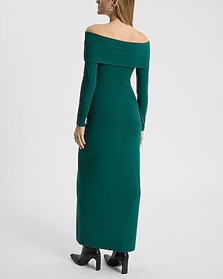 Off The Shoulder Long Sleeve Knit Maxi Dress