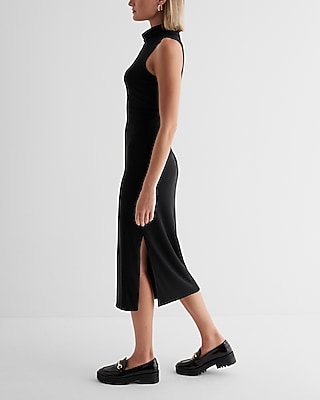 Ribbed Mock Neck Sleeveless Midi Dress
