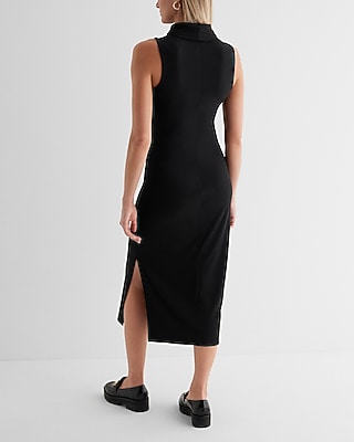 Ribbed Mock Neck Sleeveless Midi Dress