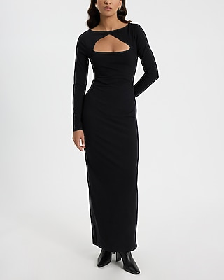 Cutout Neckline Long Sleeve Maxi Dress