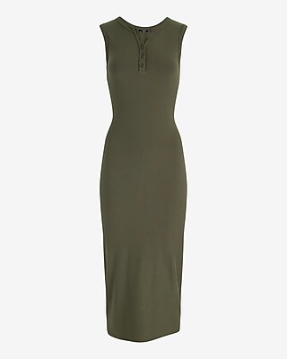 Ribbed Henley Sleeveless Midi Sheath Dress