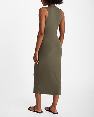Ribbed Henley Sleeveless Midi Sheath Dress
