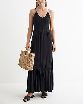 V-neck Back Cutout Tiered Maxi Dress | Express