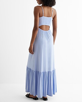 V-Neck Back Cutout Tiered Maxi Dress