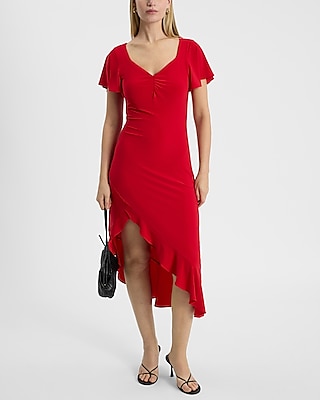Off The Shoulder Ruched Asymmetrical Midi Dress