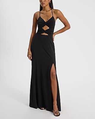 white christmas dresses Black V-Neck Maxi Dress with Front Slit