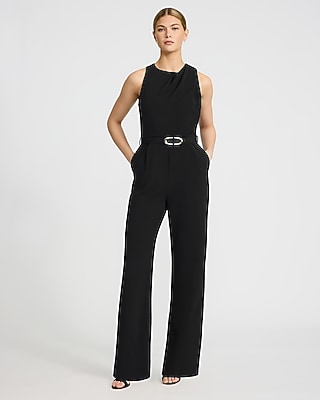 V-neck Tie Waist Straight Leg Jumpsuit With Pockets | Express