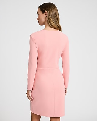 knee length dresses for ladies Bebe Women's Long Sleeve Faux Wrap Ruched Mini Dress main image 0