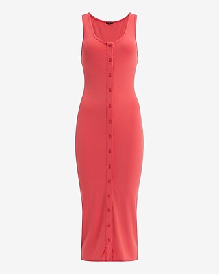 Ribbed Scoop Neck Button Down Midi Dress